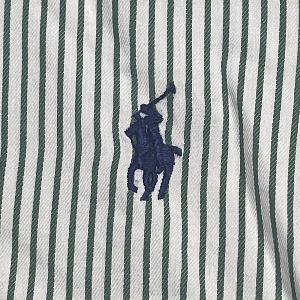 Ralph Lauren Men's XLT Cotton Green White Stripe Long Sleeve Button Down Shirt - Picture 4 of 11